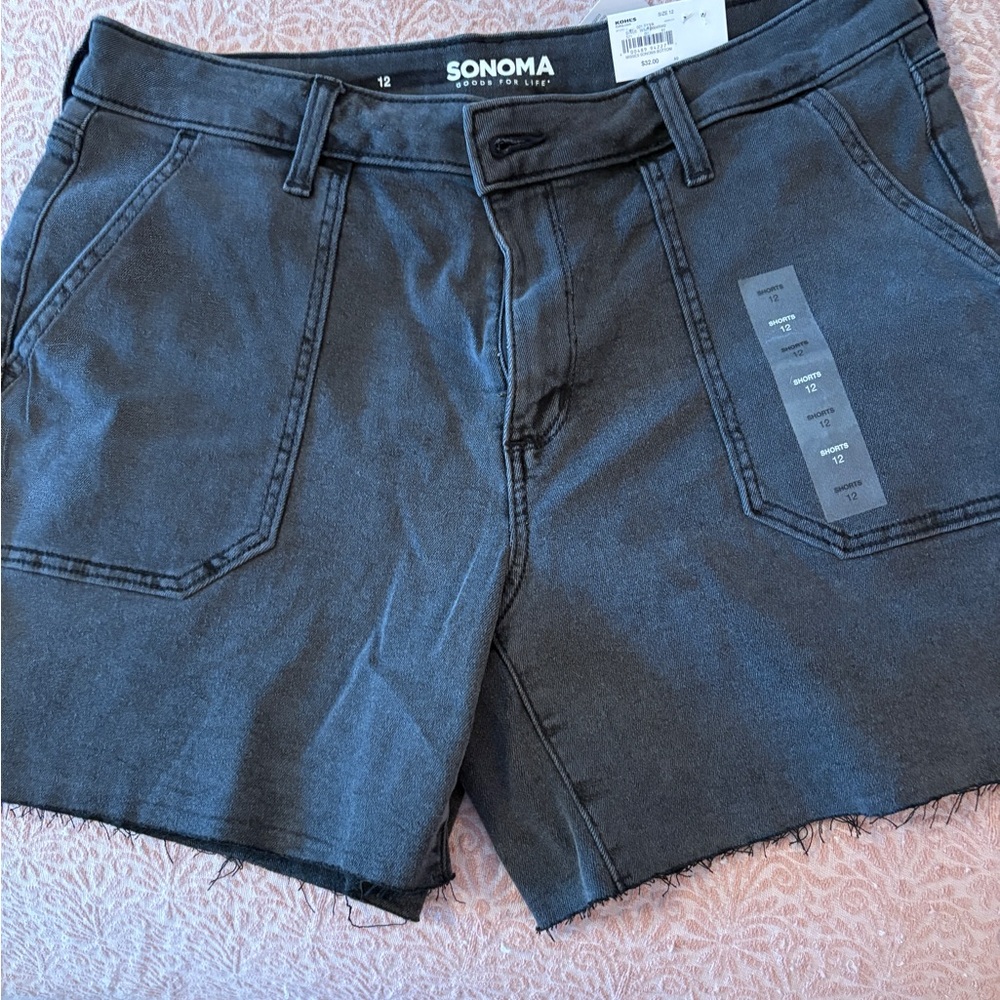 Sonoma Black Jean Shorts with Raw Hem and Mid-Length Cut